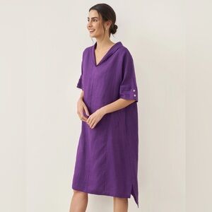 NWT Lintico 100% Linen MIDI Dress with V Neck in Dark Purple Size L
